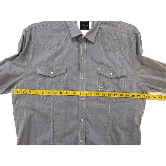 7 Diamonds Shirt Mens 2XL Gray Western Pearl Snap Long Sleeve Chambray Casual - Picture 7 of 8